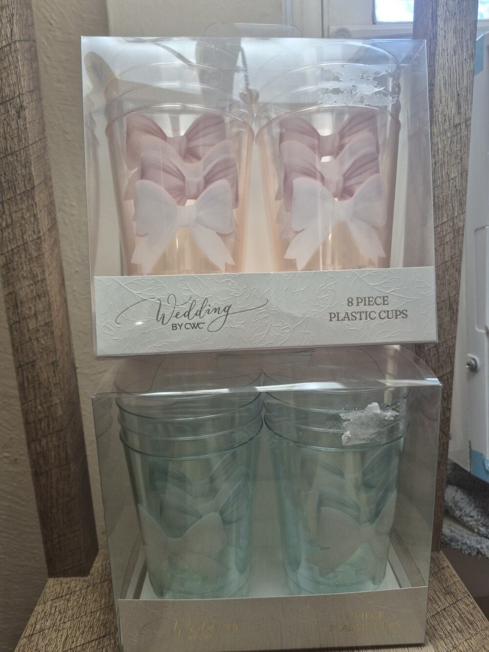 WEDDING BY CWC 16 Plastic Cups NEW Pink Blue Bow Bridal Baby Shower Party S6